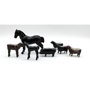 1930's Miniature Plastic Farm Animals Horse Calf Pig Sheep Lot of 7